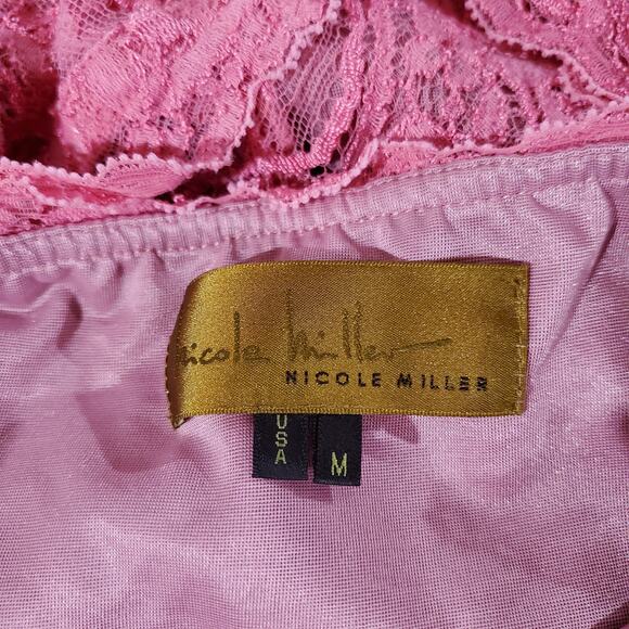 Vtg Nicole Miller Lace Square Neck Bodycon Sheath Dress size M Coquette Pink Y2K - Picture 8 of 13